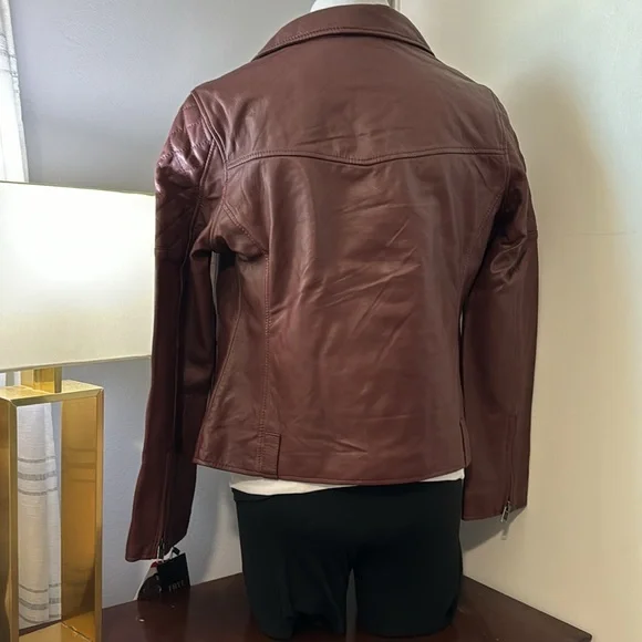 NWT Frye Womens Leather Biker Jacket dark red - Picture 9 of 13